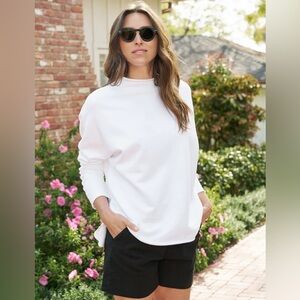 Frank and Eileen Effie Long-Sleeve Funnel Neck Capelet Triple Fleece in White